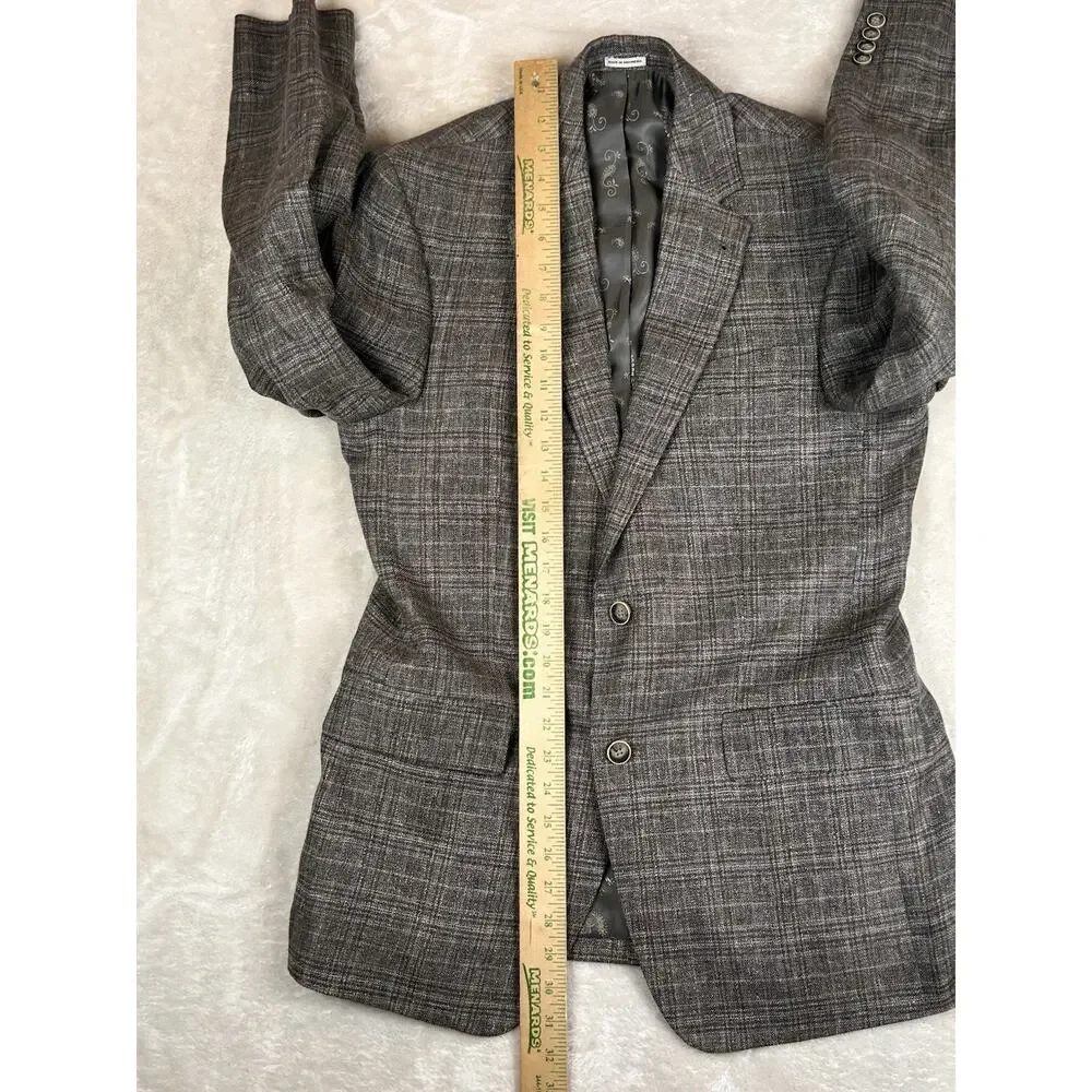 Joseph Abboud Heritage Blazer Men 38R Brown Plaid 100% Linen Sport Coat 2 Button